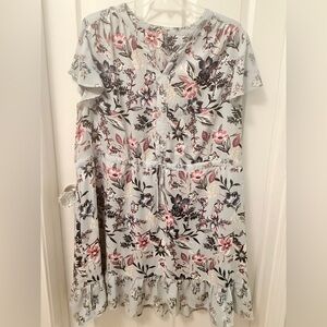 Massini Blue Boho Floral Plus Midi Dress Sz 3x. EUC DS